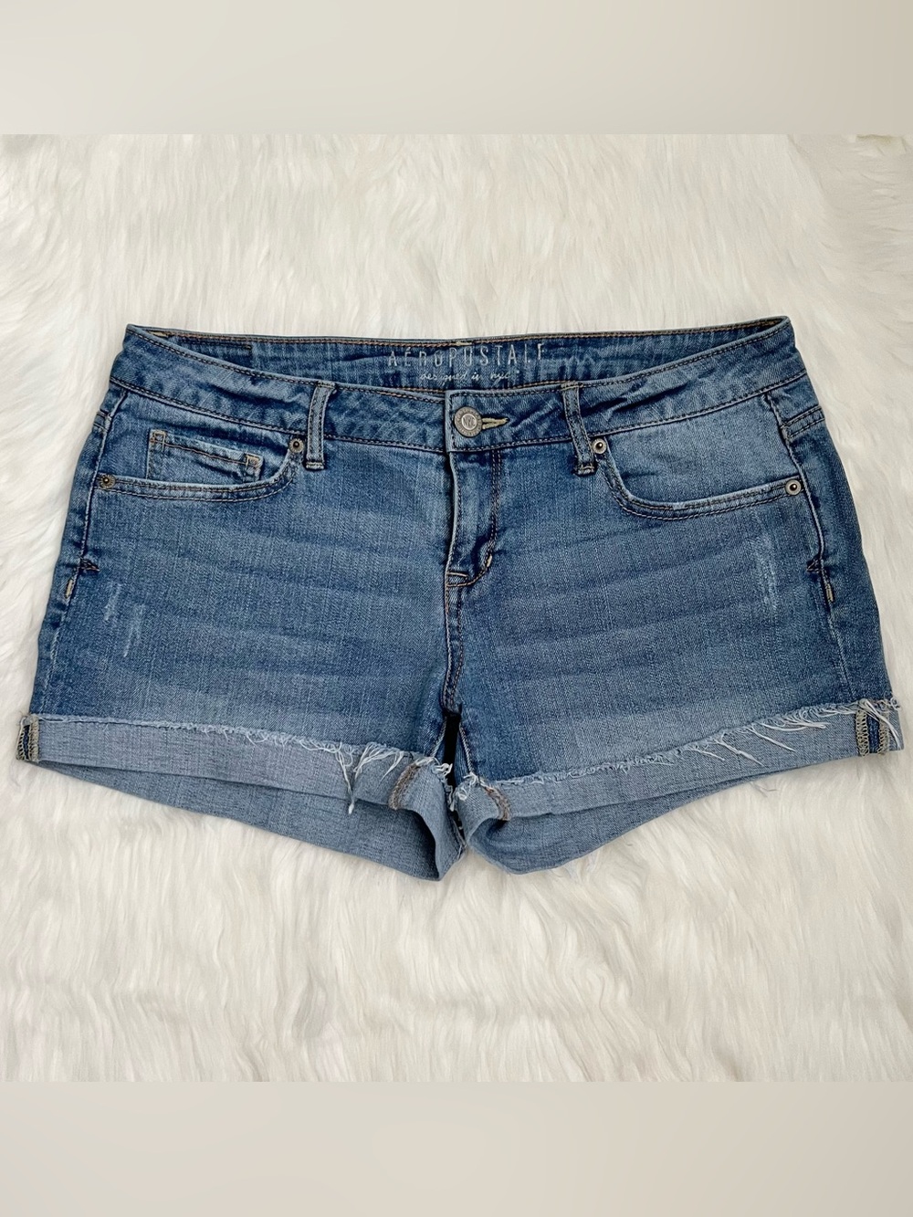 Aeropostale Blue Distressed Denim Shorts With Frayed Hem